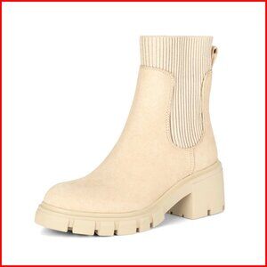 Women's Platform Ankle Boots Slip On Chunky Heel Lug Sole Suede Leather